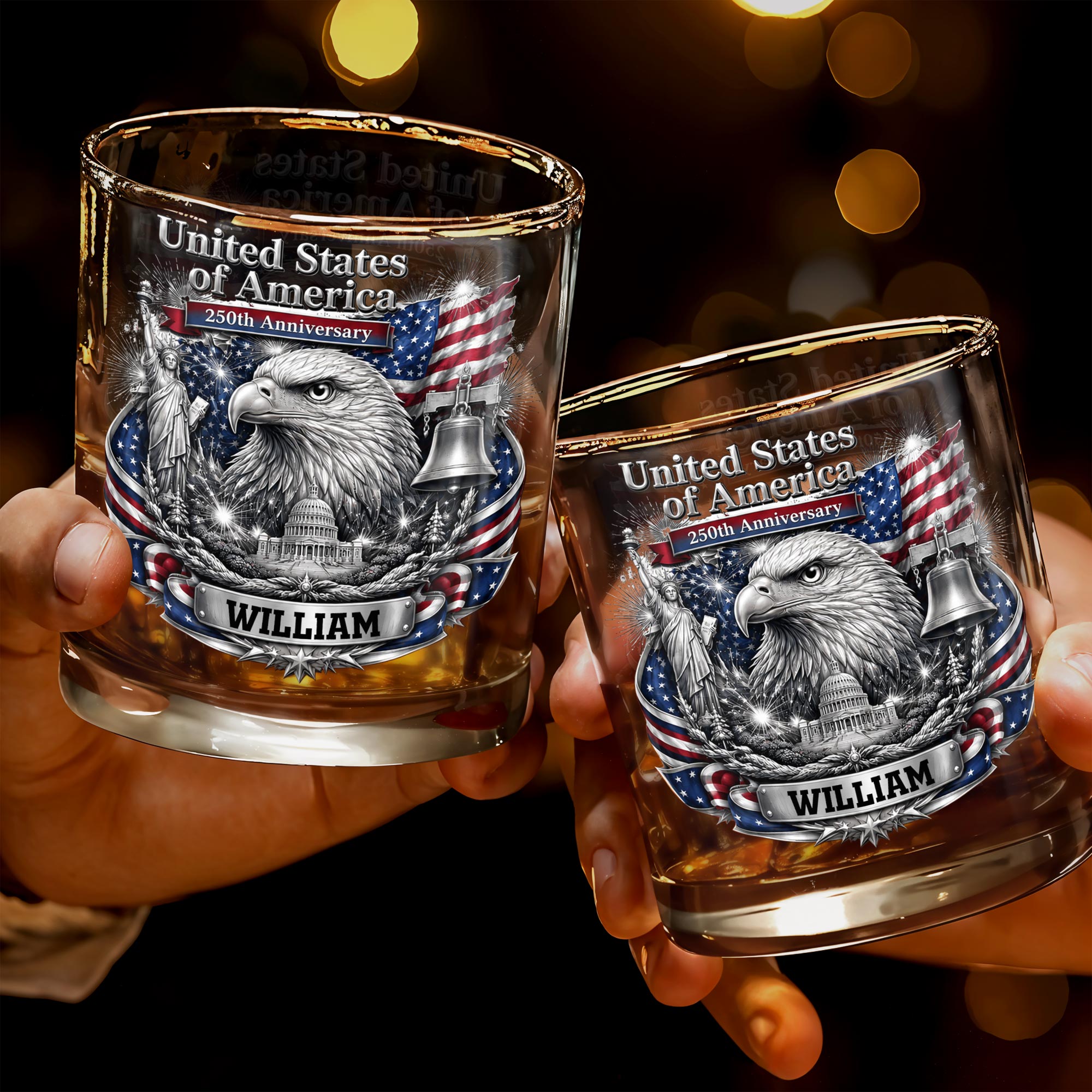 Personalized Custom Whiskey Glass with American Flag Gift for Dad Whiskey Glass GradoCreations