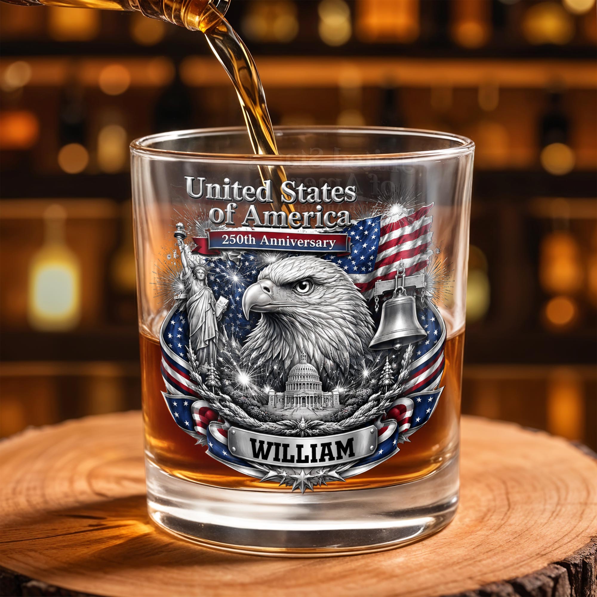 Personalized Custom Whiskey Glass with American Flag Gift for Dad Whiskey Glass GradoCreations