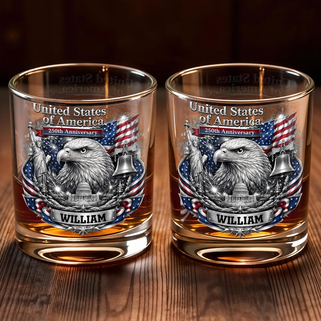 Personalized Custom Whiskey Glass with American Flag Gift for Dad Whiskey Glass GradoCreations