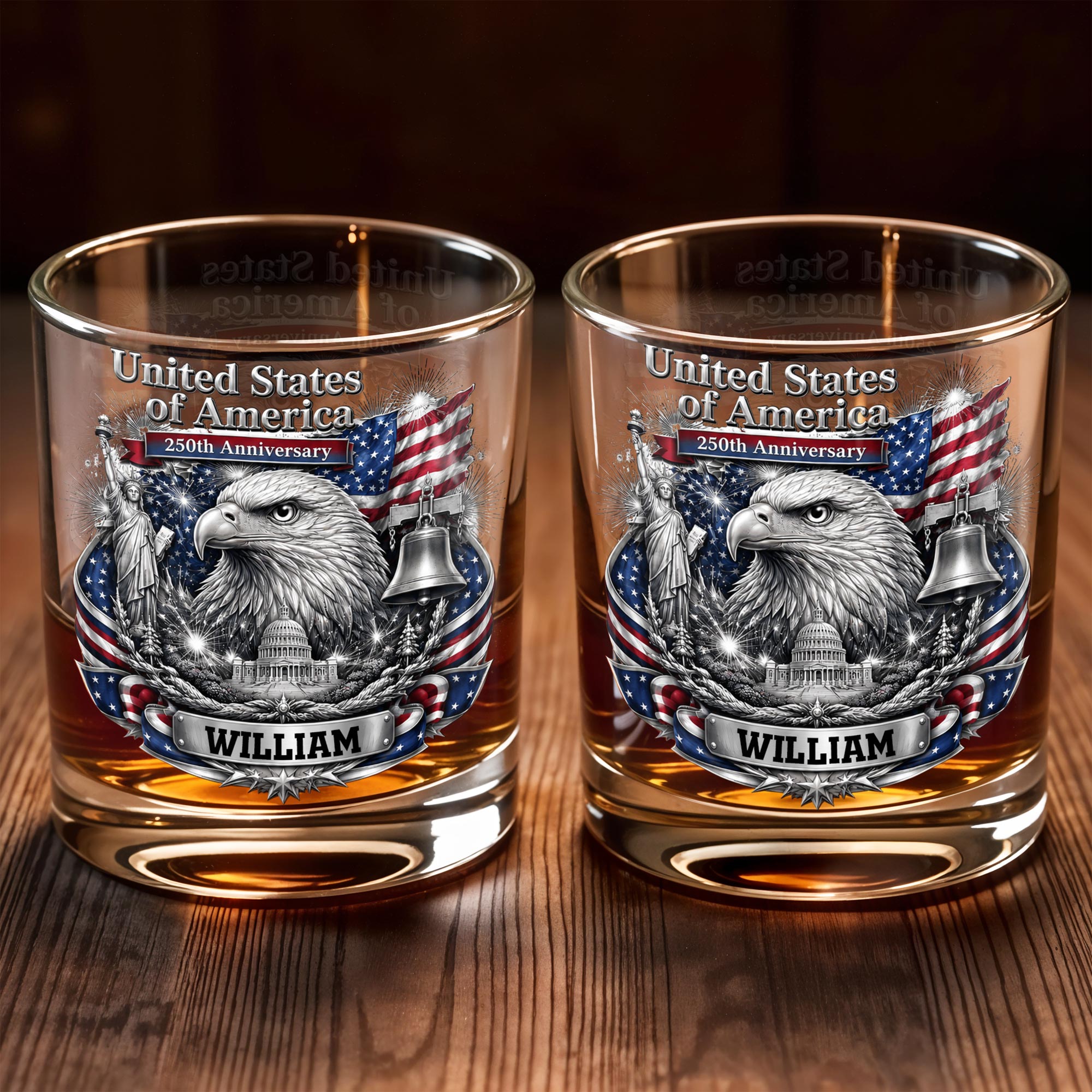 Personalized Custom Whiskey Glass with American Flag Gift for Dad Whiskey Glass GradoCreations