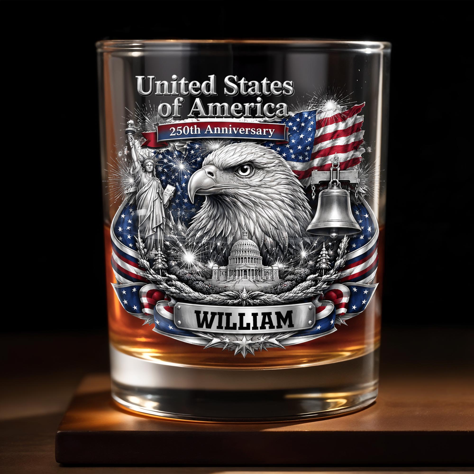 Personalized Custom Whiskey Glass with American Flag Gift for Dad Whiskey Glass GradoCreations
