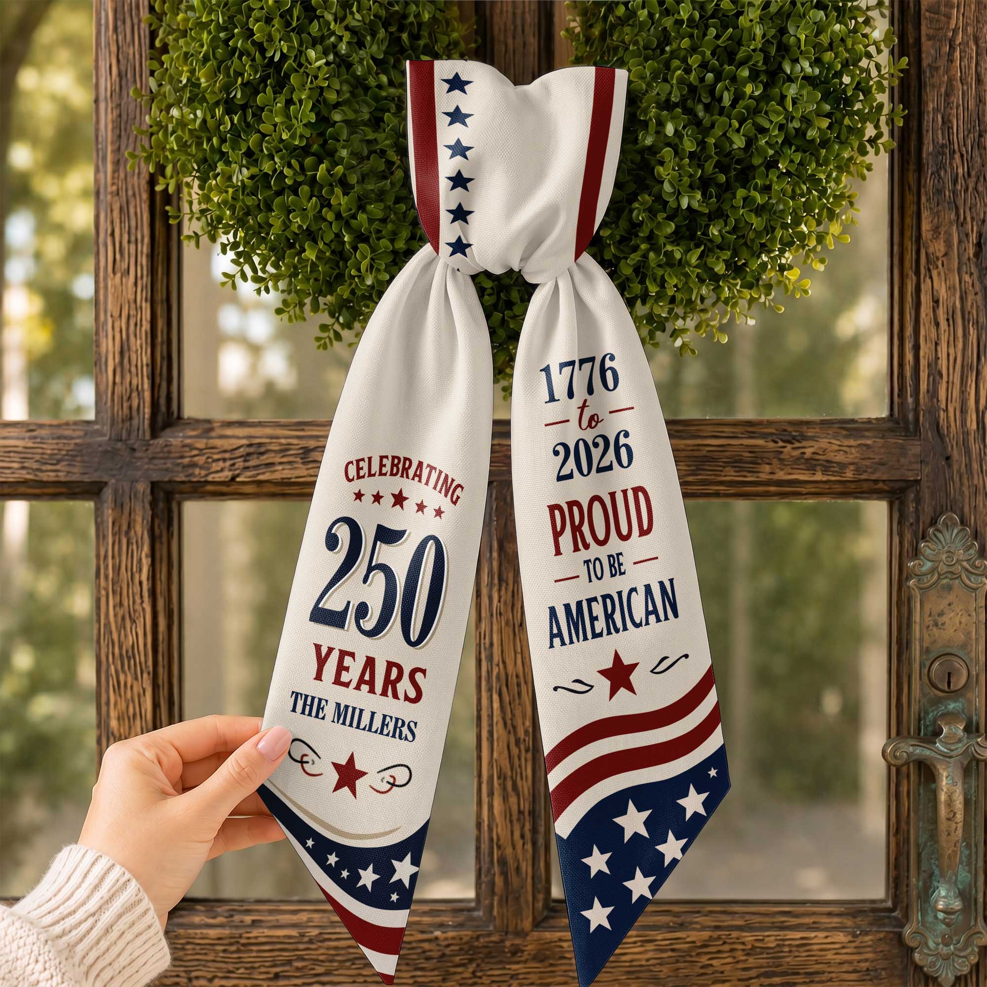 Personalized American Flag Decorative Sash Custom Family Name 4th of July Decorative Sash GradoCreations