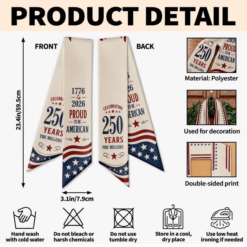 Personalized American Flag Decorative Sash Custom Family Name 4th of July Decorative Sash GradoCreations