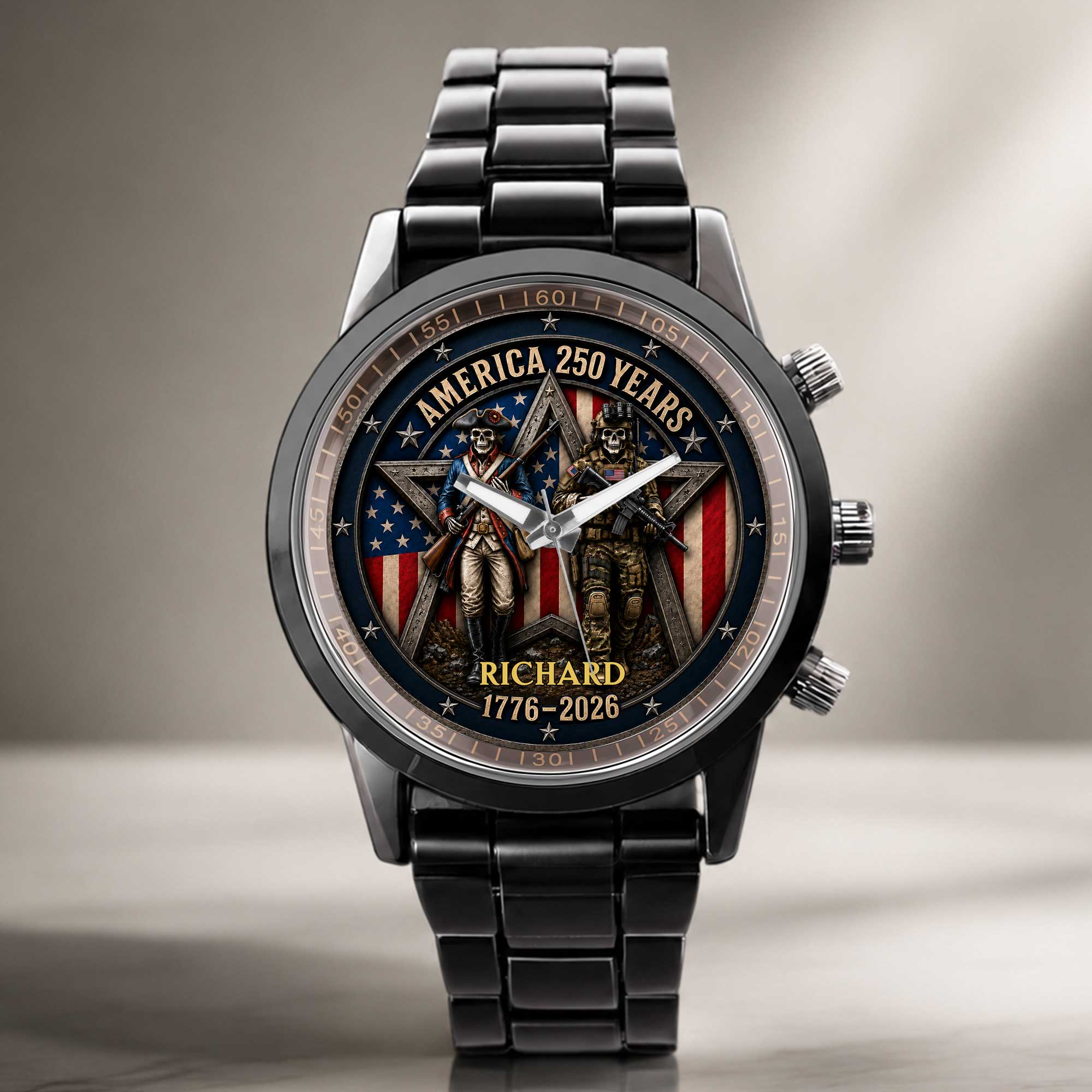 Personalized Men's Watch Custom Name American Flag Gift for Dad Men's Watch GradoCreations