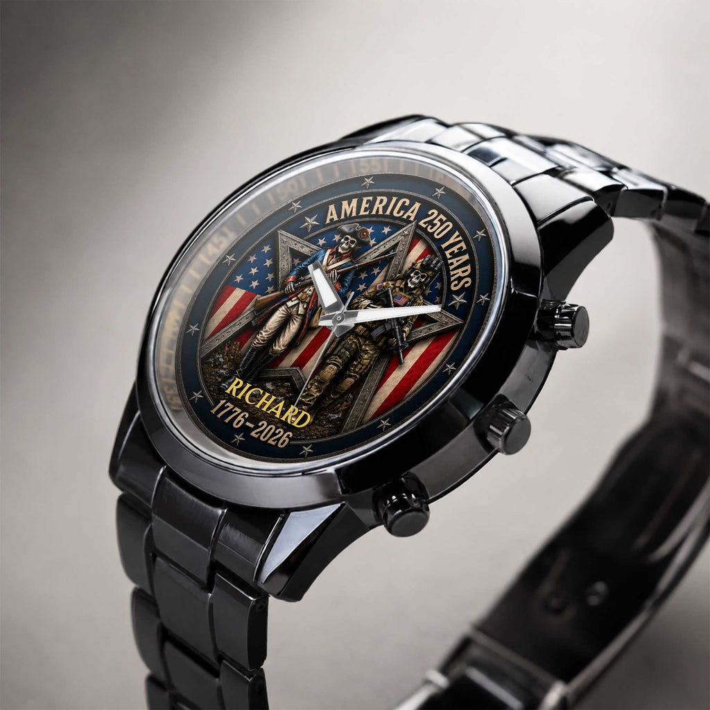 Personalized Men's Watch Custom Name American Flag Gift for Dad Men's Watch GradoCreations