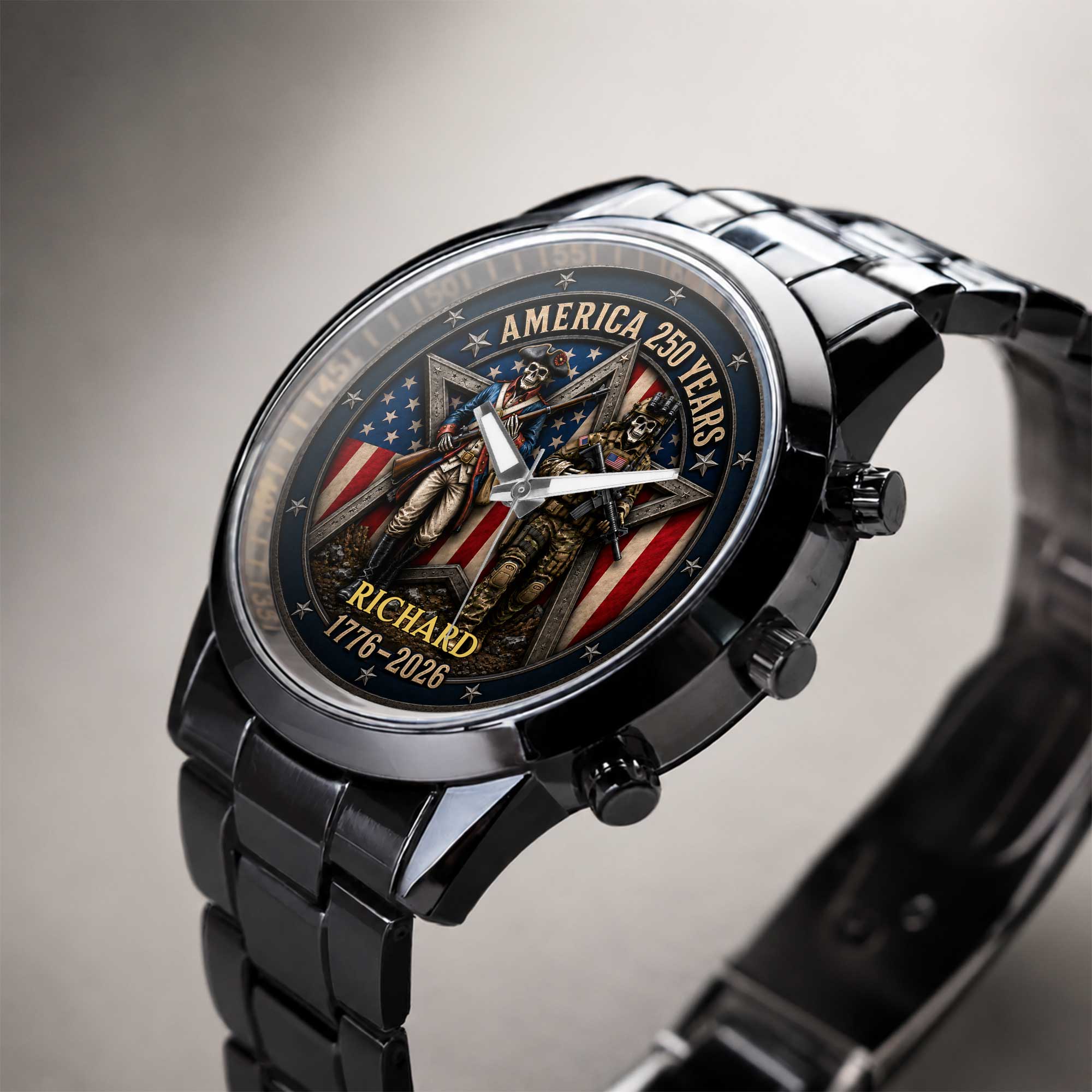 Personalized Men's Watch Custom Name American Flag Gift for Dad Men's Watch GradoCreations