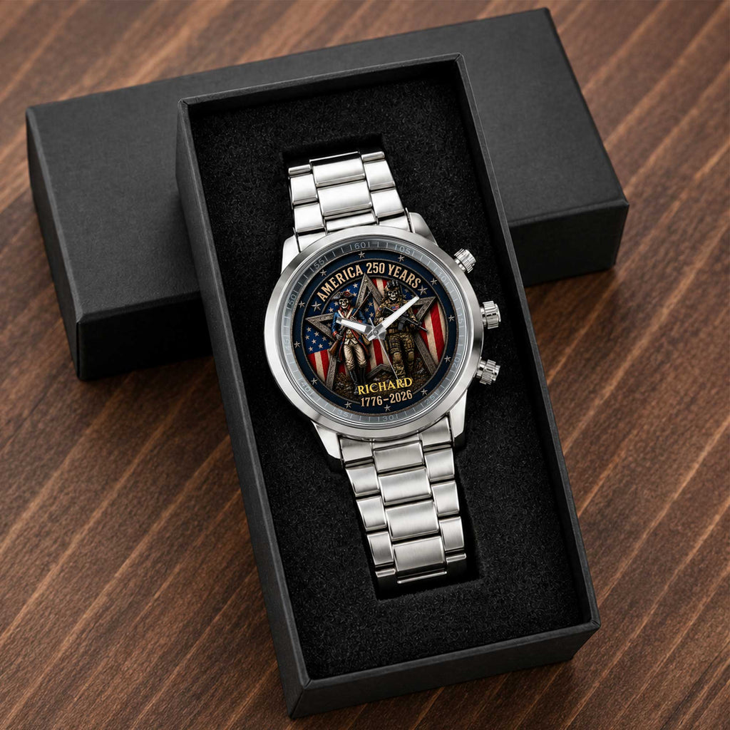 Personalized Men's Watch Custom Name American Flag Gift for Dad Men's Watch GradoCreations