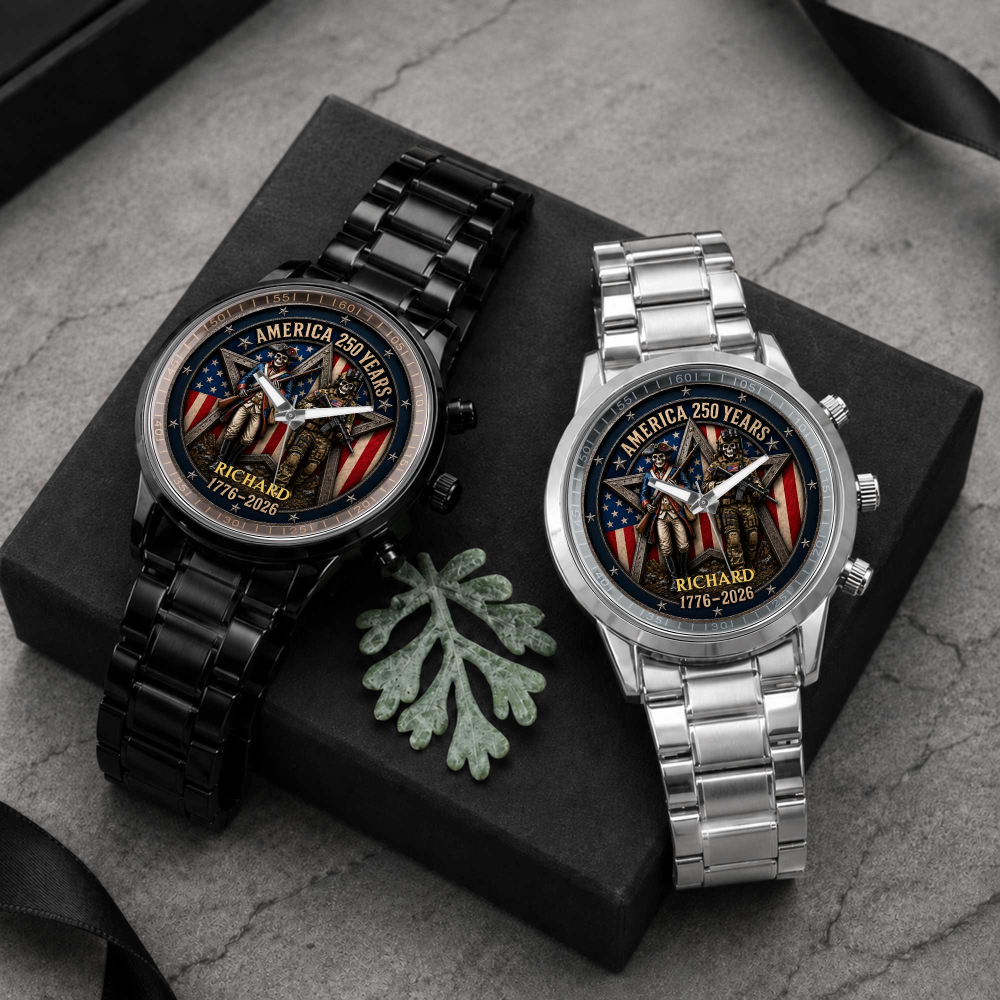 Personalized Men's Watch Custom Name American Flag Gift for Dad Men's Watch GradoCreations