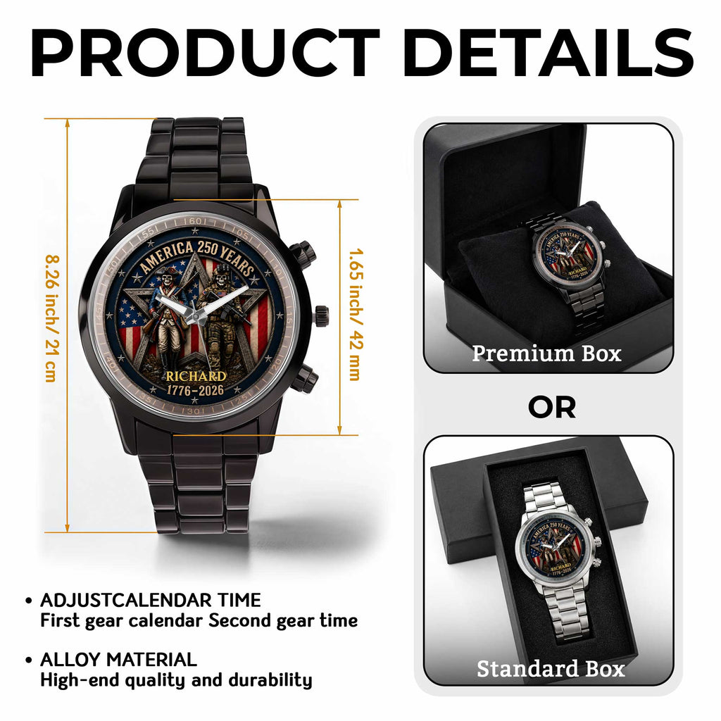 Personalized Men's Watch Custom Name American Flag Gift for Dad Men's Watch GradoCreations