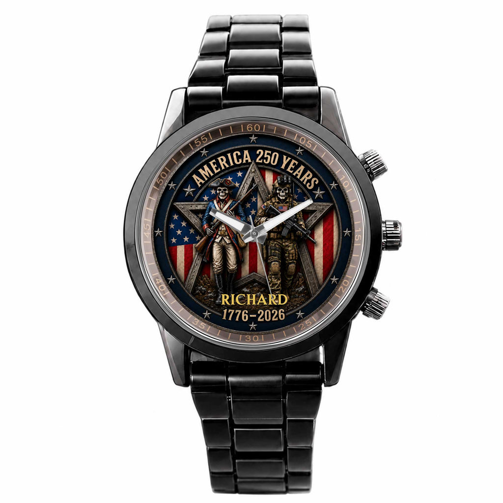 Personalized Men's Watch Custom Name American Flag Gift for Dad Men's Watch GradoCreations