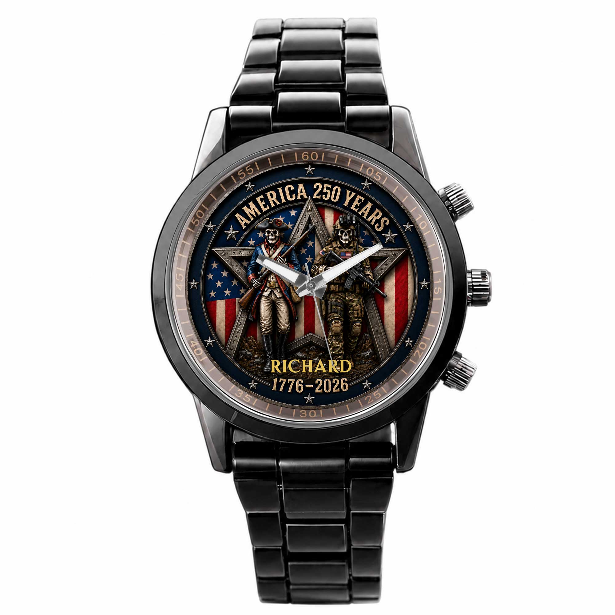 Personalized Men's Watch Custom Name American Flag Gift for Dad Men's Watch GradoCreations