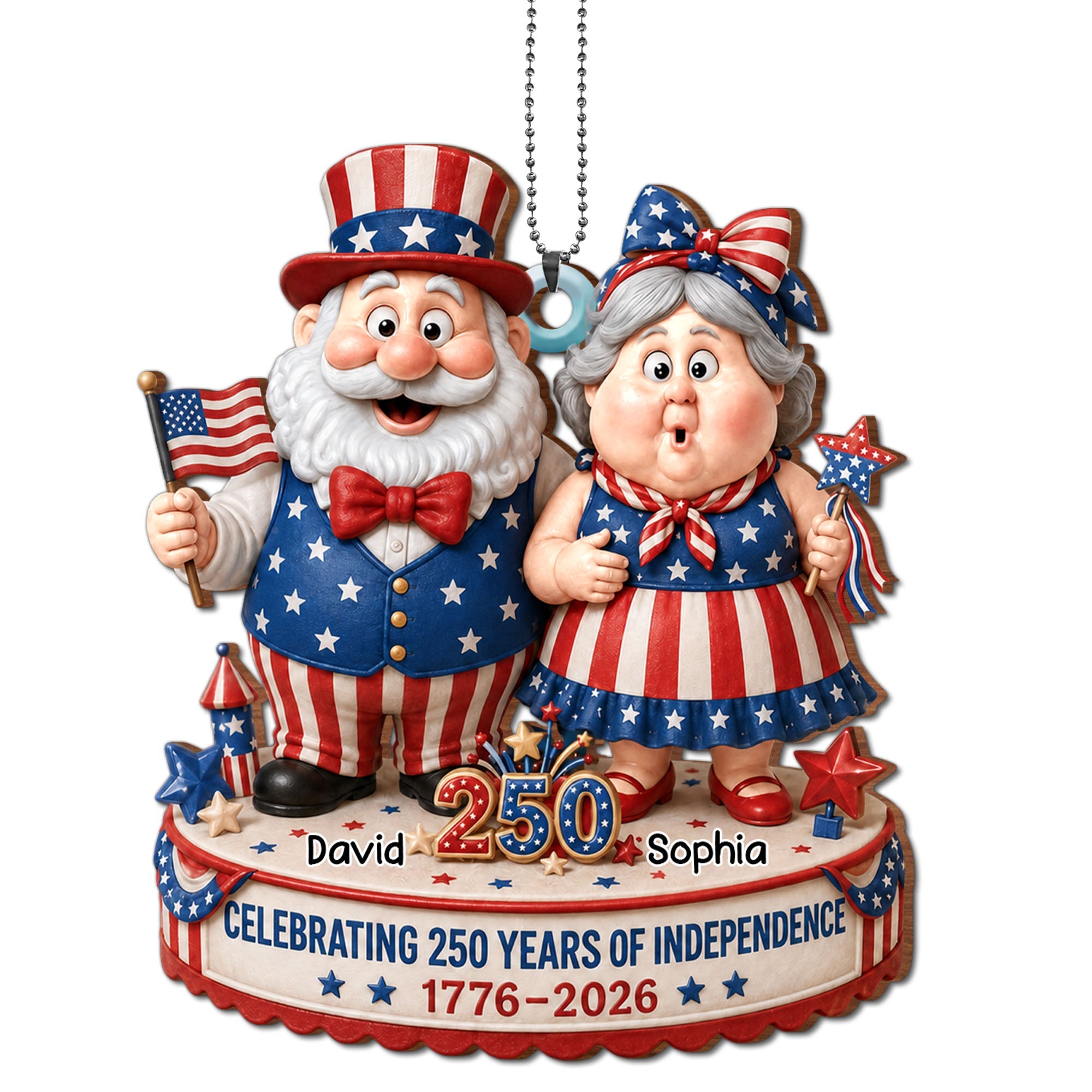Personalized Wood Car Hanging Ornament American Flag Gift for Couple