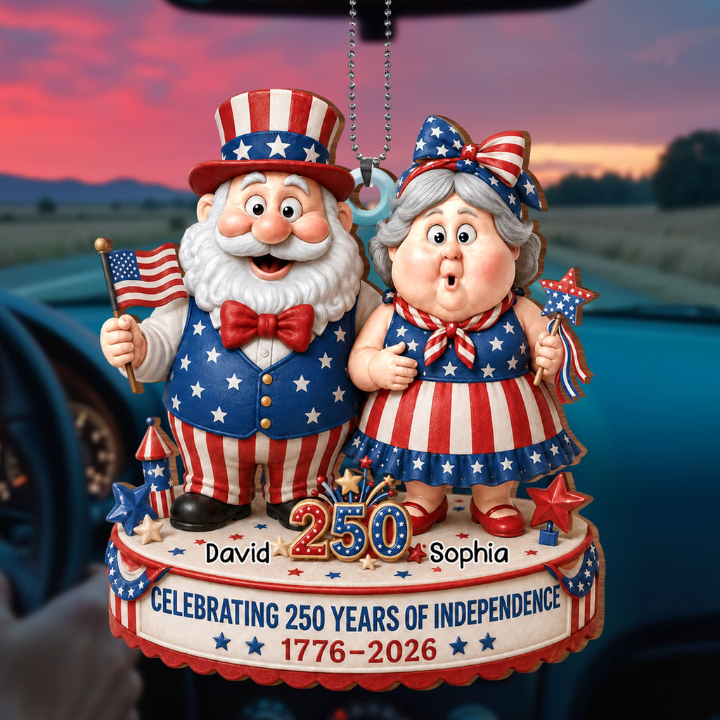 Personalized Wood Car Hanging Ornament American Flag Gift for Couple