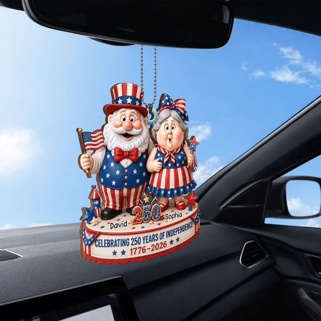 Personalized Wood Car Hanging Ornament American Flag Gift for Couple