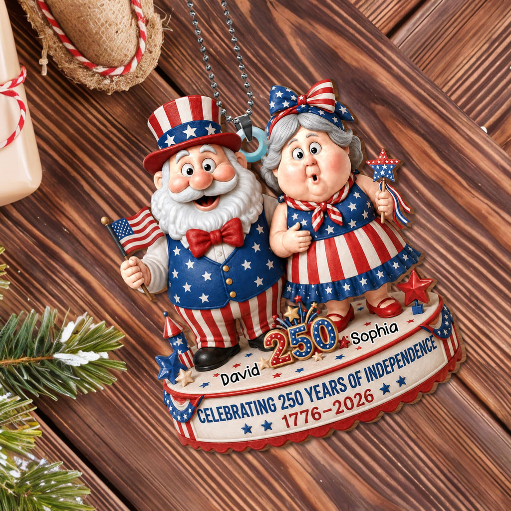 Personalized Wood Car Hanging Ornament American Flag Gift for Couple