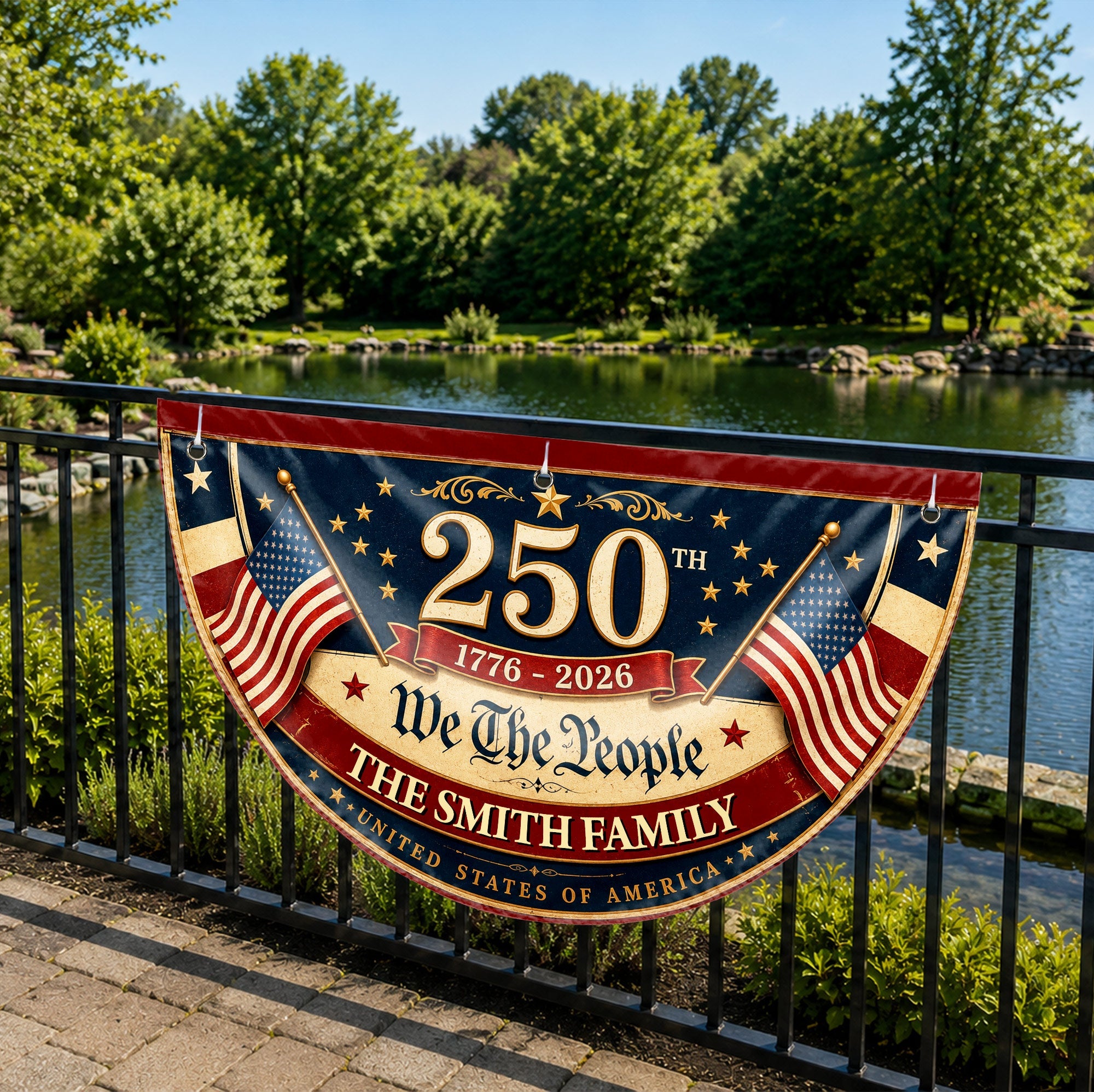 Personalized USA Flag Non-Pleated Fan Flag Custom Family Gift Non-Pleated Fan Flag GradoCreations