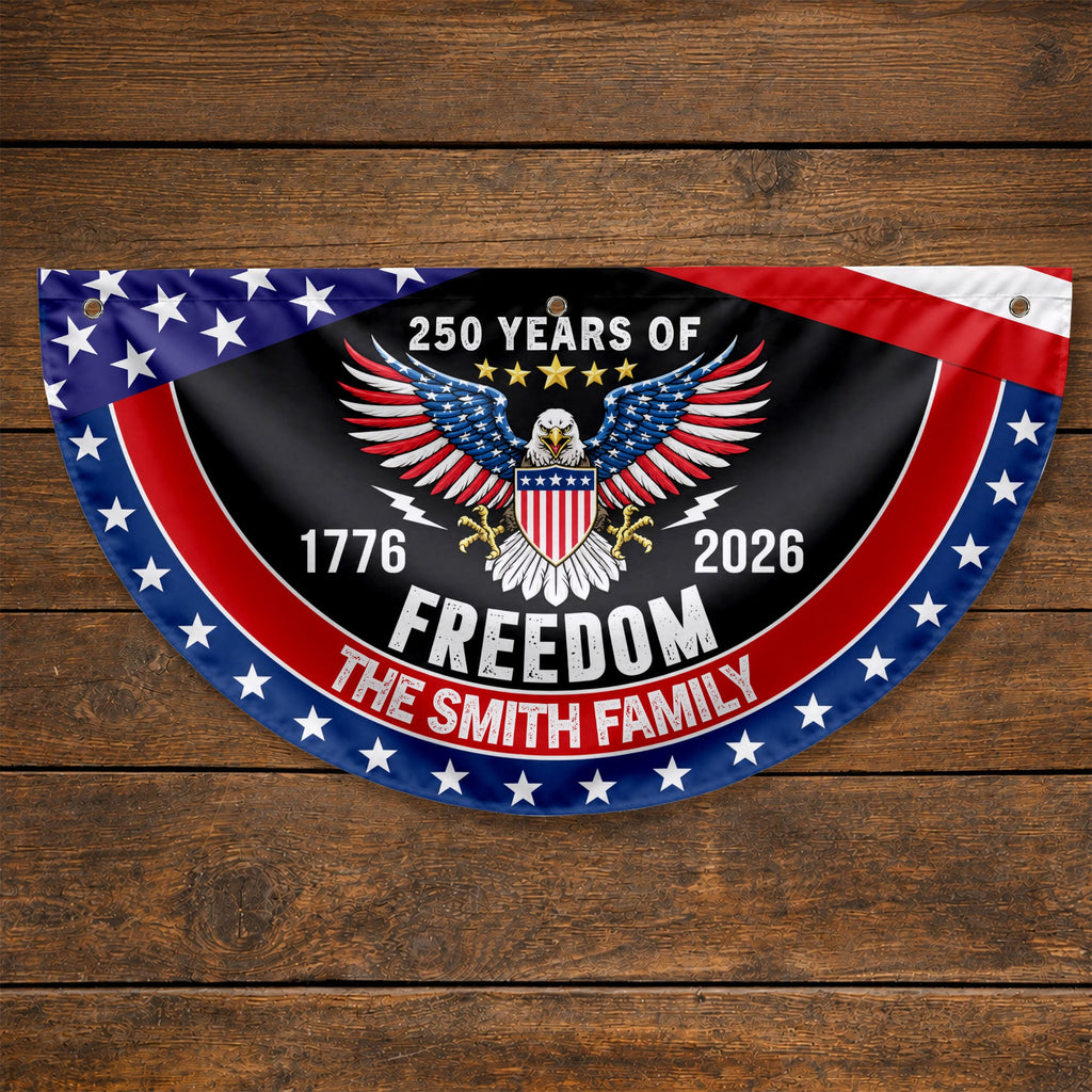 Personalized Bald Eagle Non-Pleated Fan Flag Custom Family Name Gift for 4th of July Non-Pleated Fan Flag GradoCreations