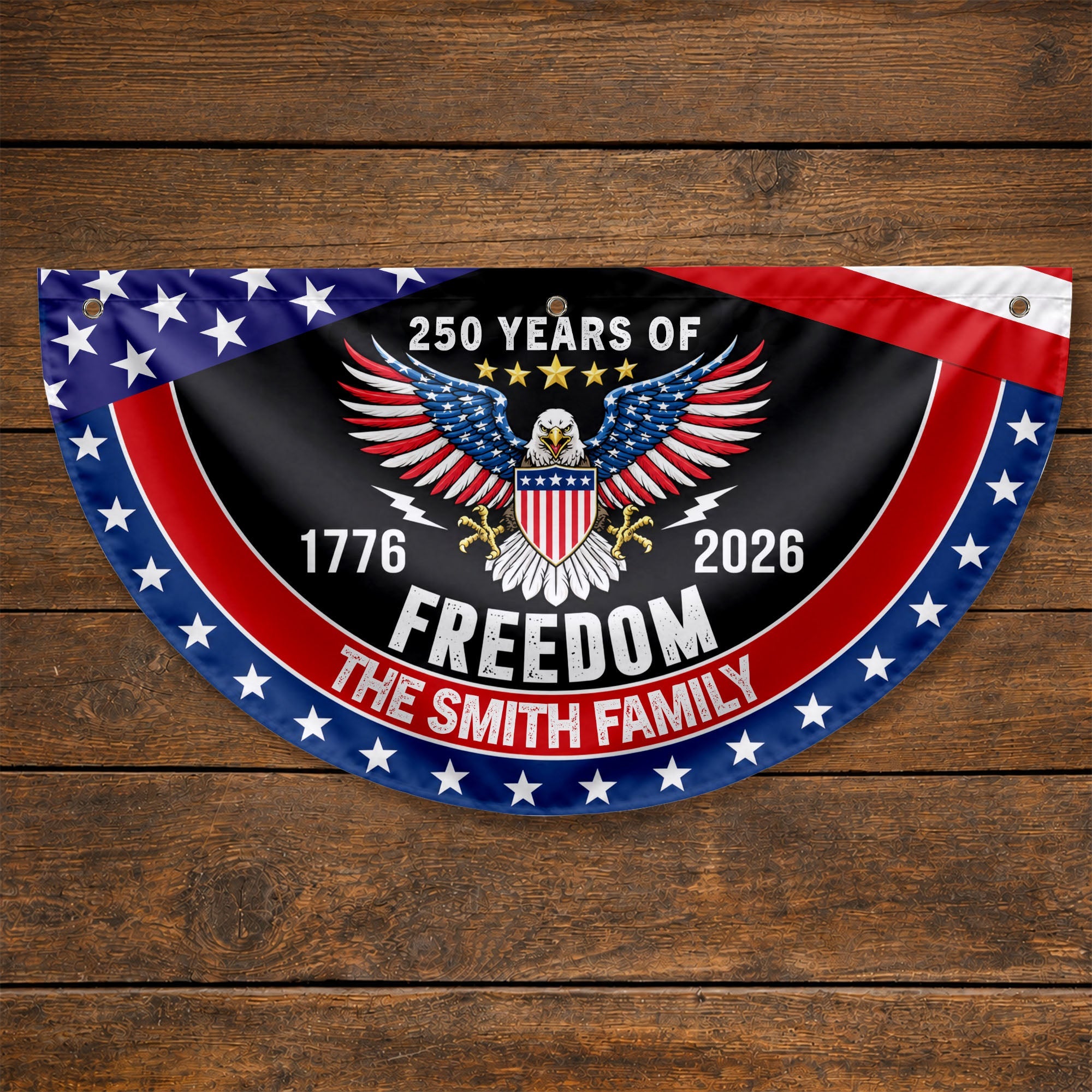 Personalized Bald Eagle Non-Pleated Fan Flag Custom Family Name Gift for 4th of July Non-Pleated Fan Flag GradoCreations