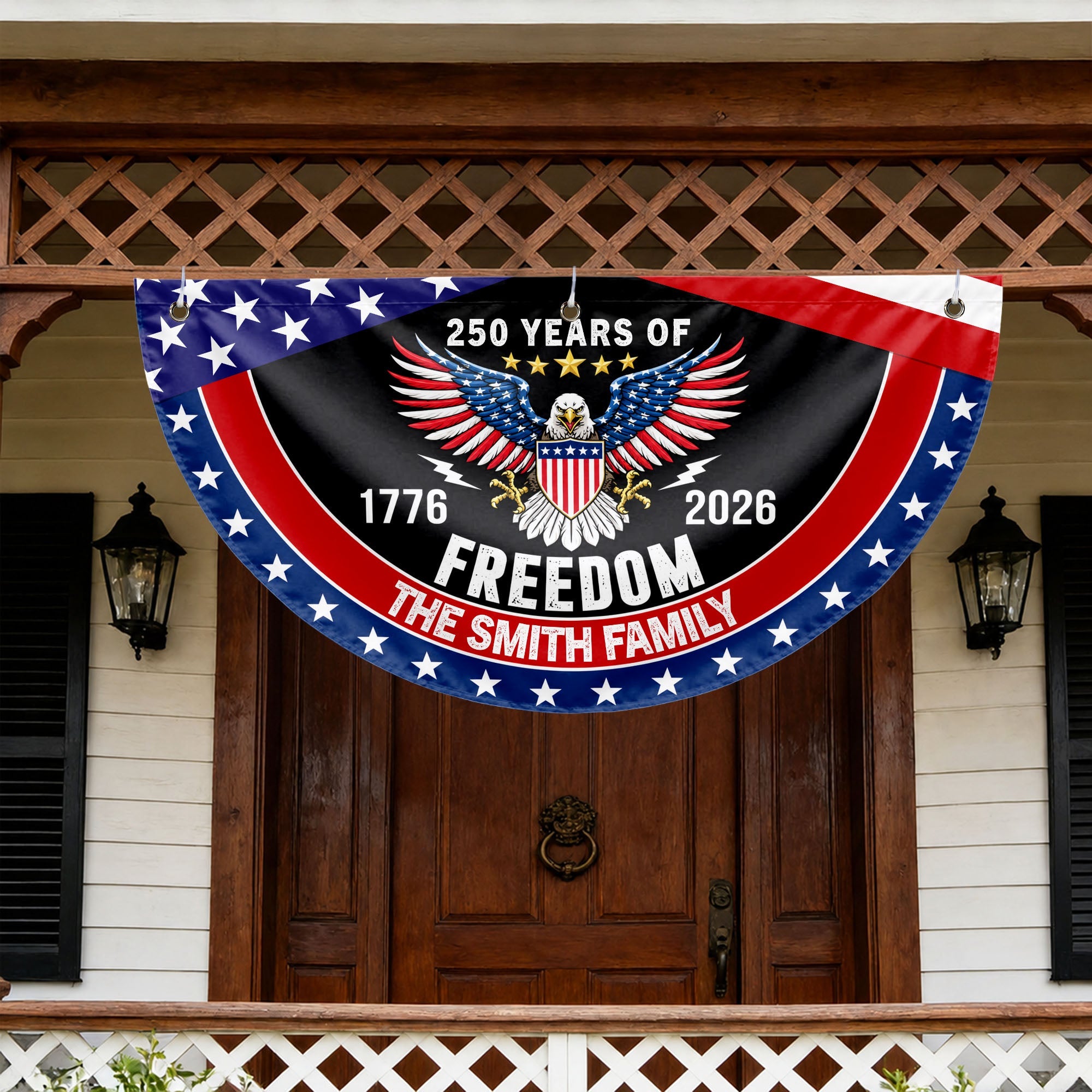 Personalized Bald Eagle Non-Pleated Fan Flag Custom Family Name Gift for 4th of July Non-Pleated Fan Flag GradoCreations