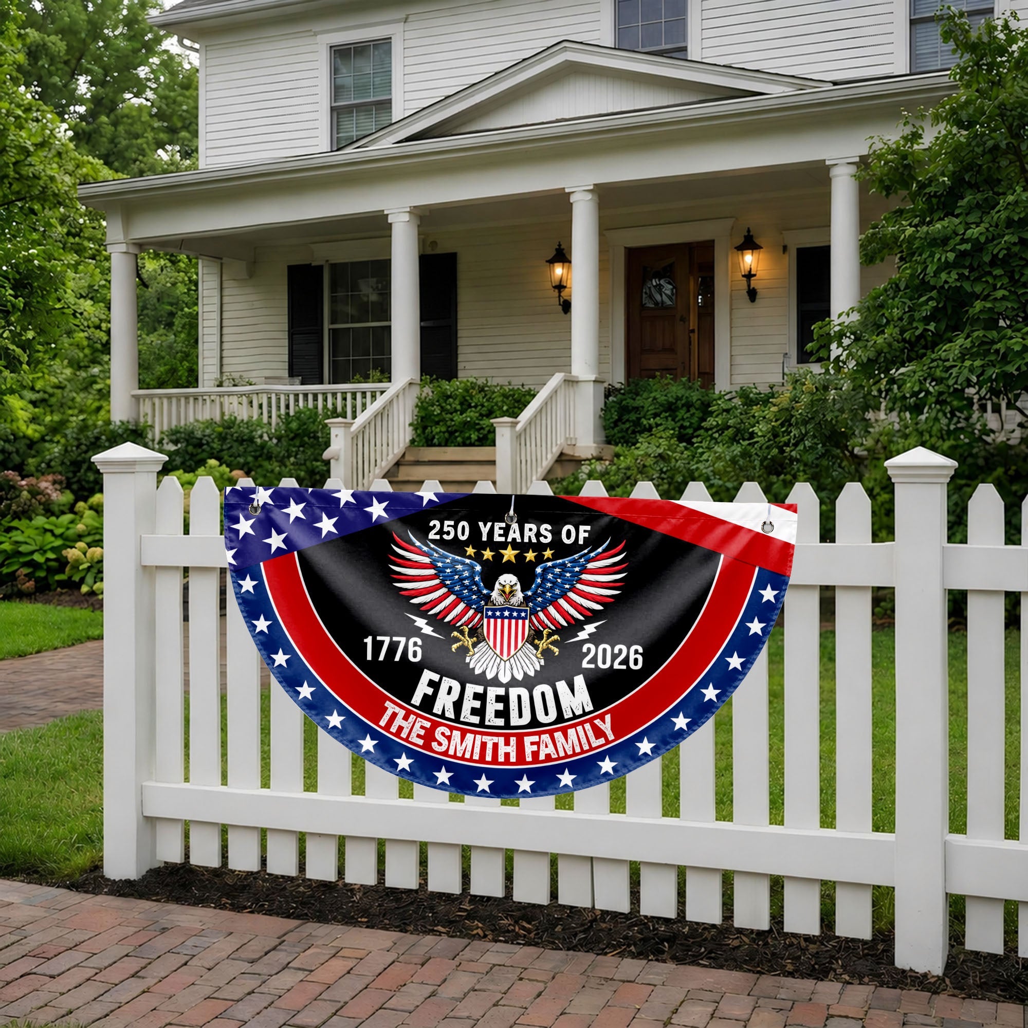 Personalized Bald Eagle Non-Pleated Fan Flag Custom Family Name Gift for 4th of July Non-Pleated Fan Flag GradoCreations