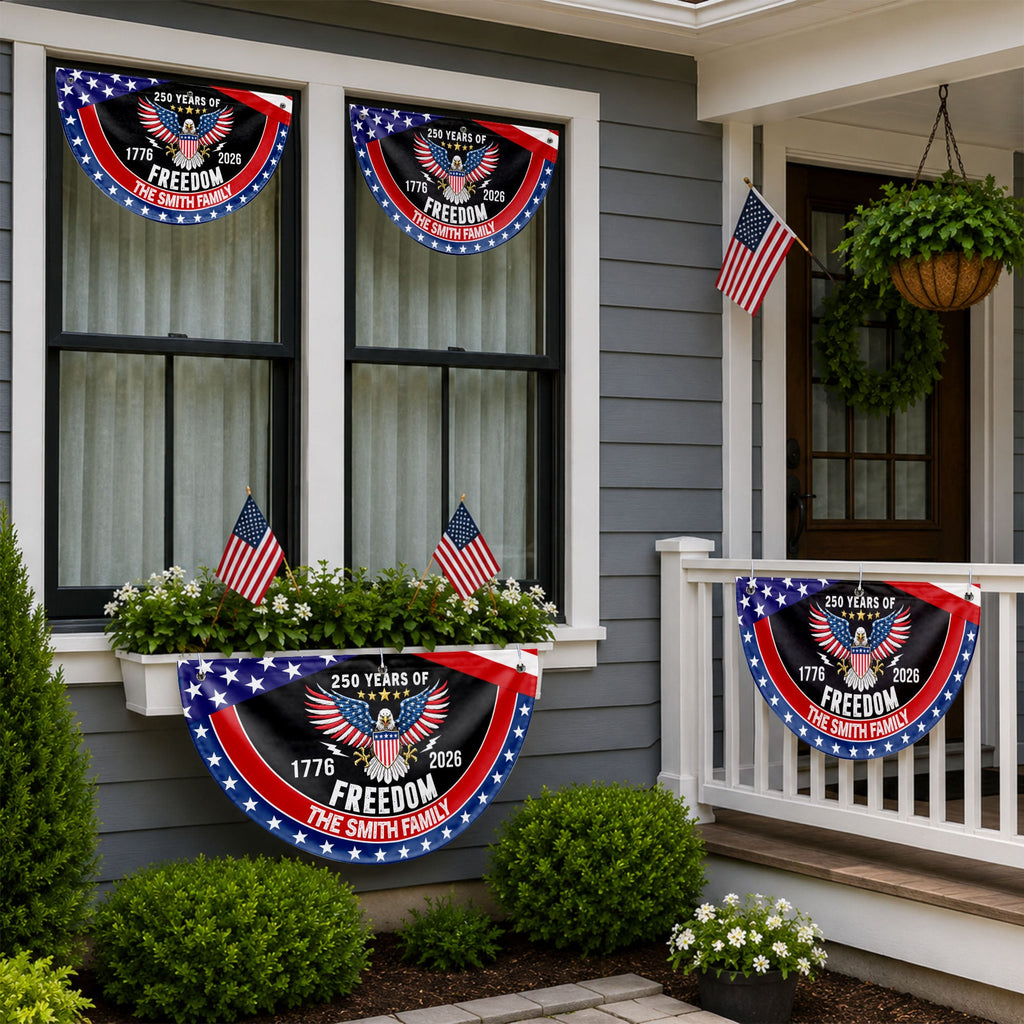 Personalized Bald Eagle Non-Pleated Fan Flag Custom Family Name Gift for 4th of July Non-Pleated Fan Flag GradoCreations