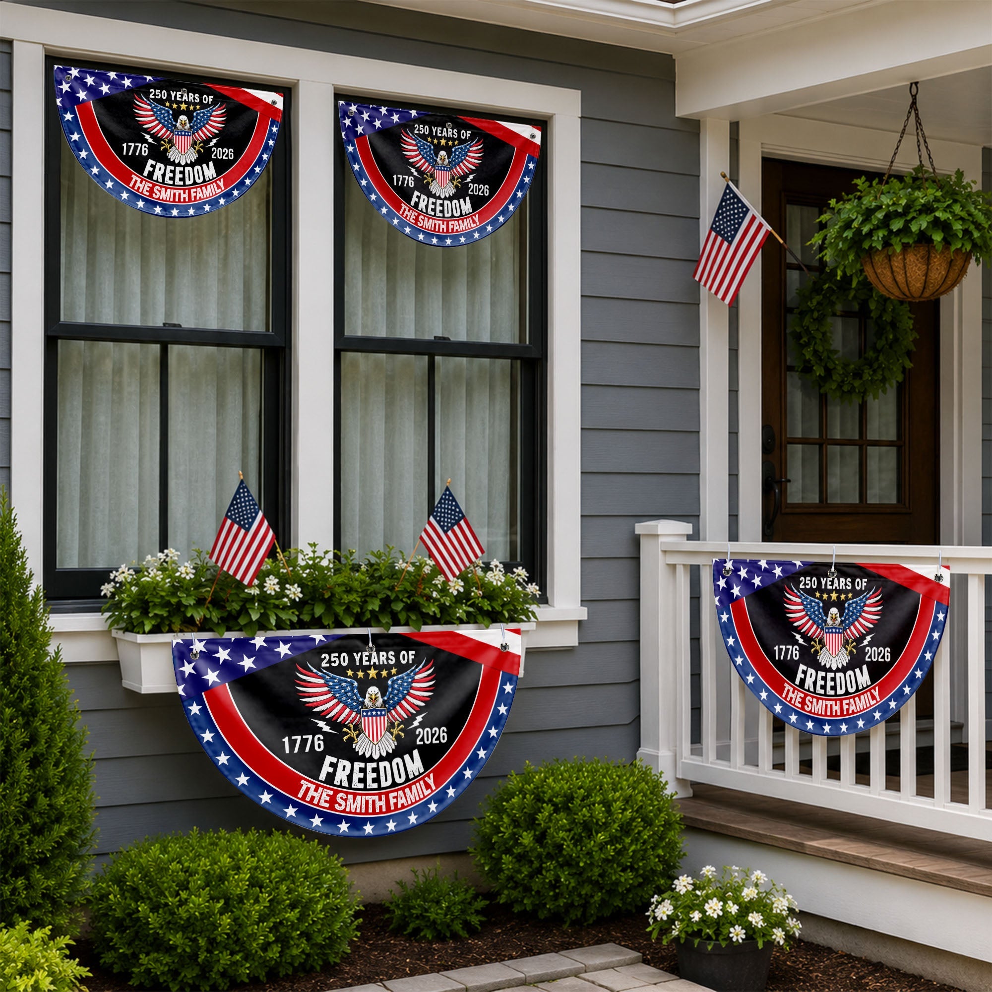 Personalized Bald Eagle Non-Pleated Fan Flag Custom Family Name Gift for 4th of July Non-Pleated Fan Flag GradoCreations