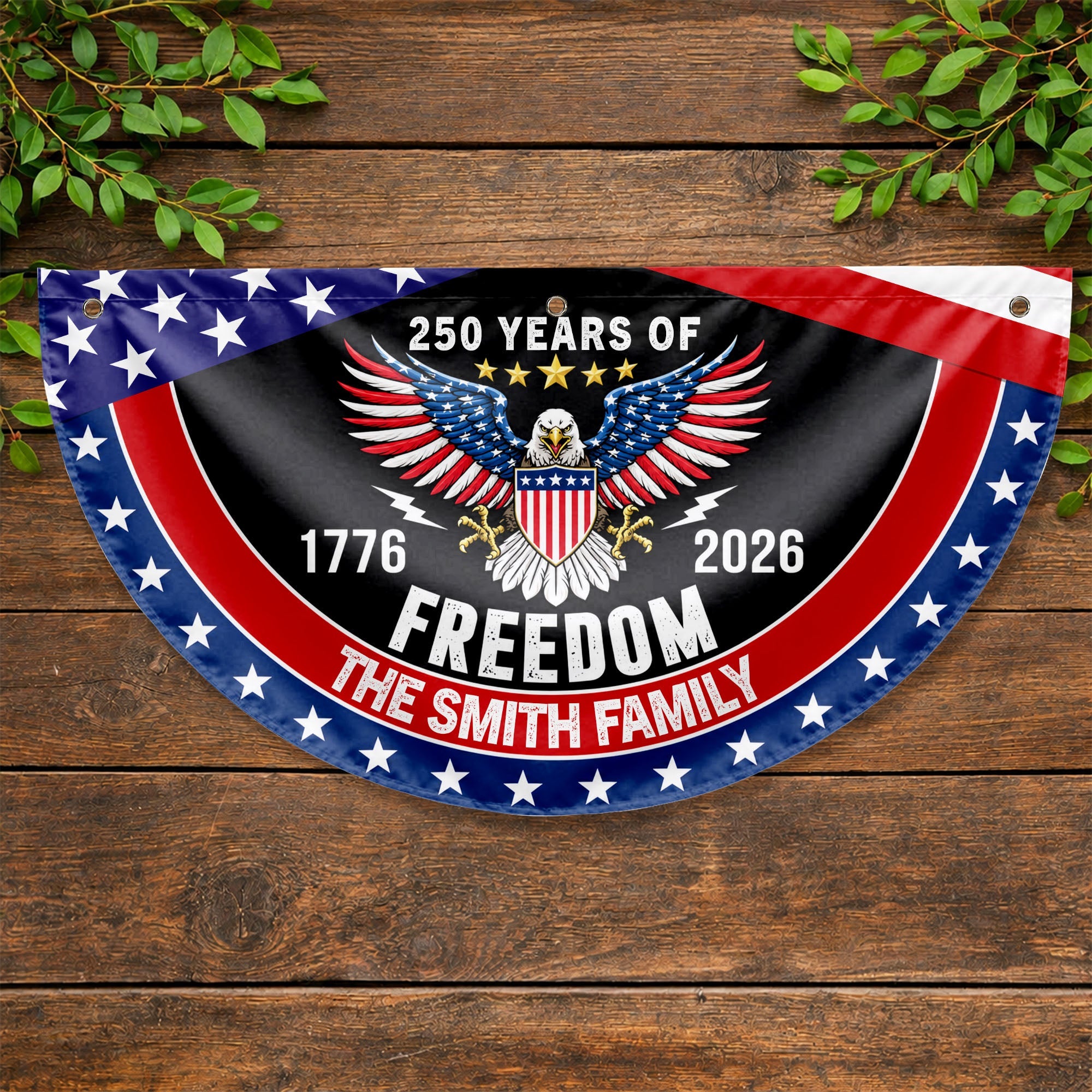 Personalized Bald Eagle Non-Pleated Fan Flag Custom Family Name Gift for 4th of July Non-Pleated Fan Flag GradoCreations