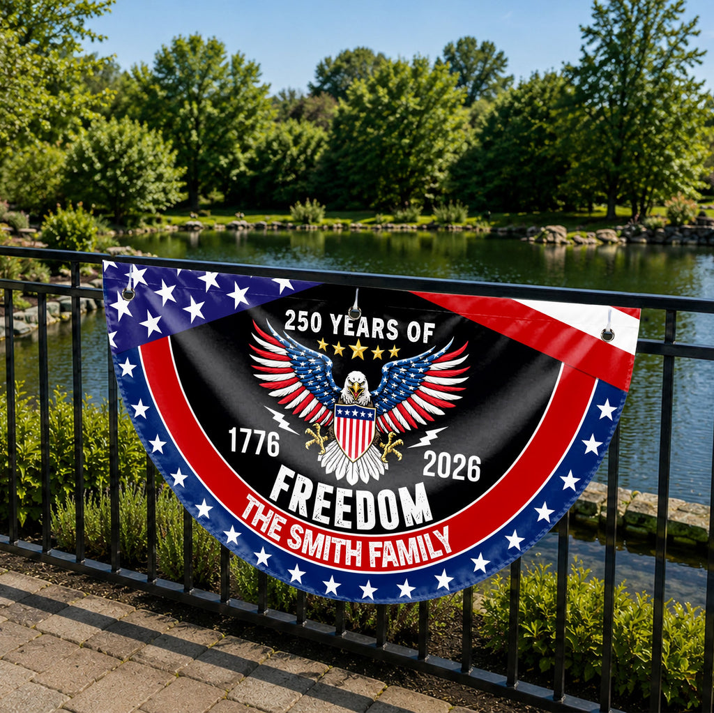 Personalized Bald Eagle Non-Pleated Fan Flag Custom Family Name Gift for 4th of July Non-Pleated Fan Flag GradoCreations