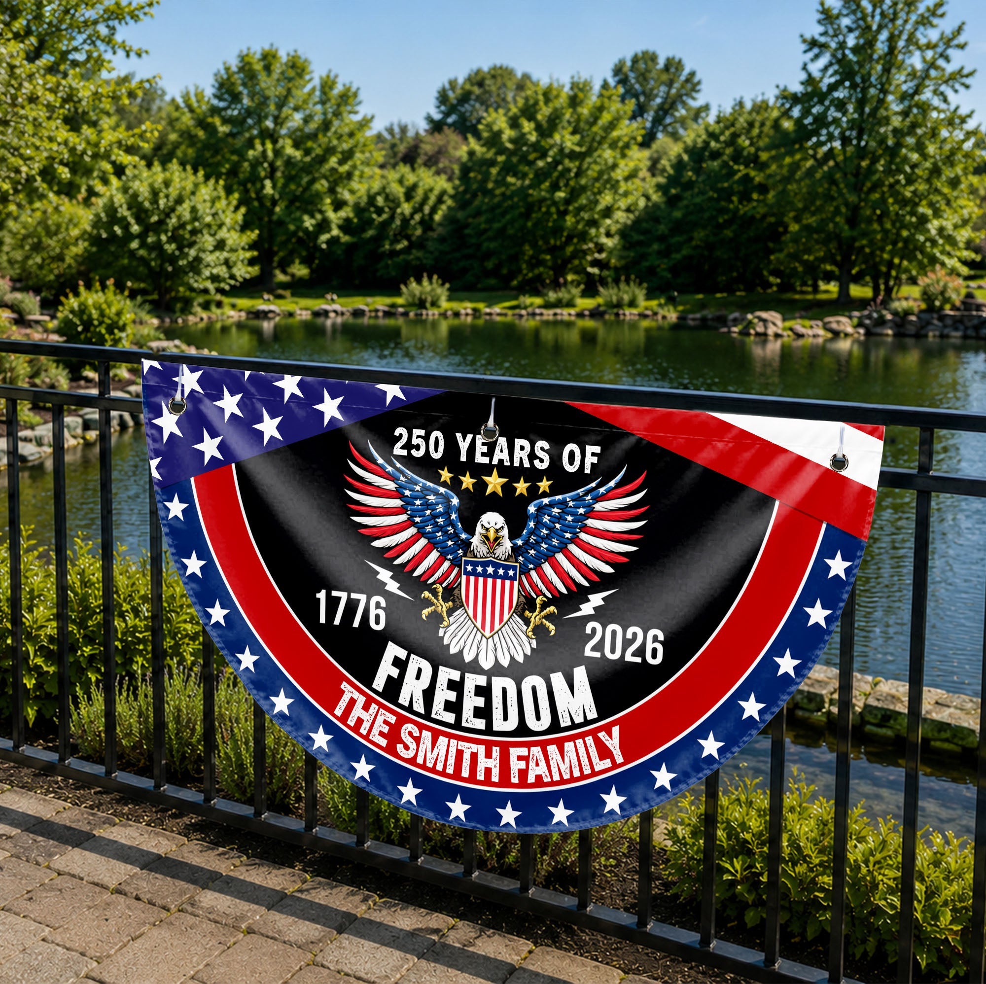 Personalized Bald Eagle Non-Pleated Fan Flag Custom Family Name Gift for 4th of July Non-Pleated Fan Flag GradoCreations