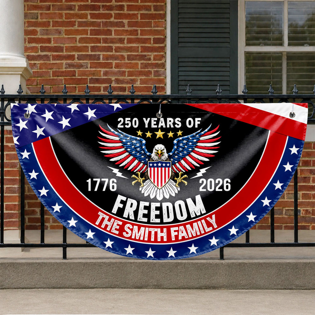 Personalized Bald Eagle Non-Pleated Fan Flag Custom Family Name Gift for 4th of July Non-Pleated Fan Flag GradoCreations