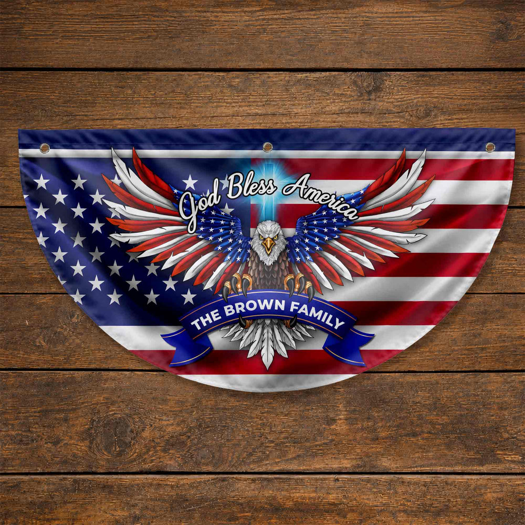 Personalized American Flag Fan Flag Custom Family Name 4th of July Gift Non-Pleated Fan Flag GradoCreations