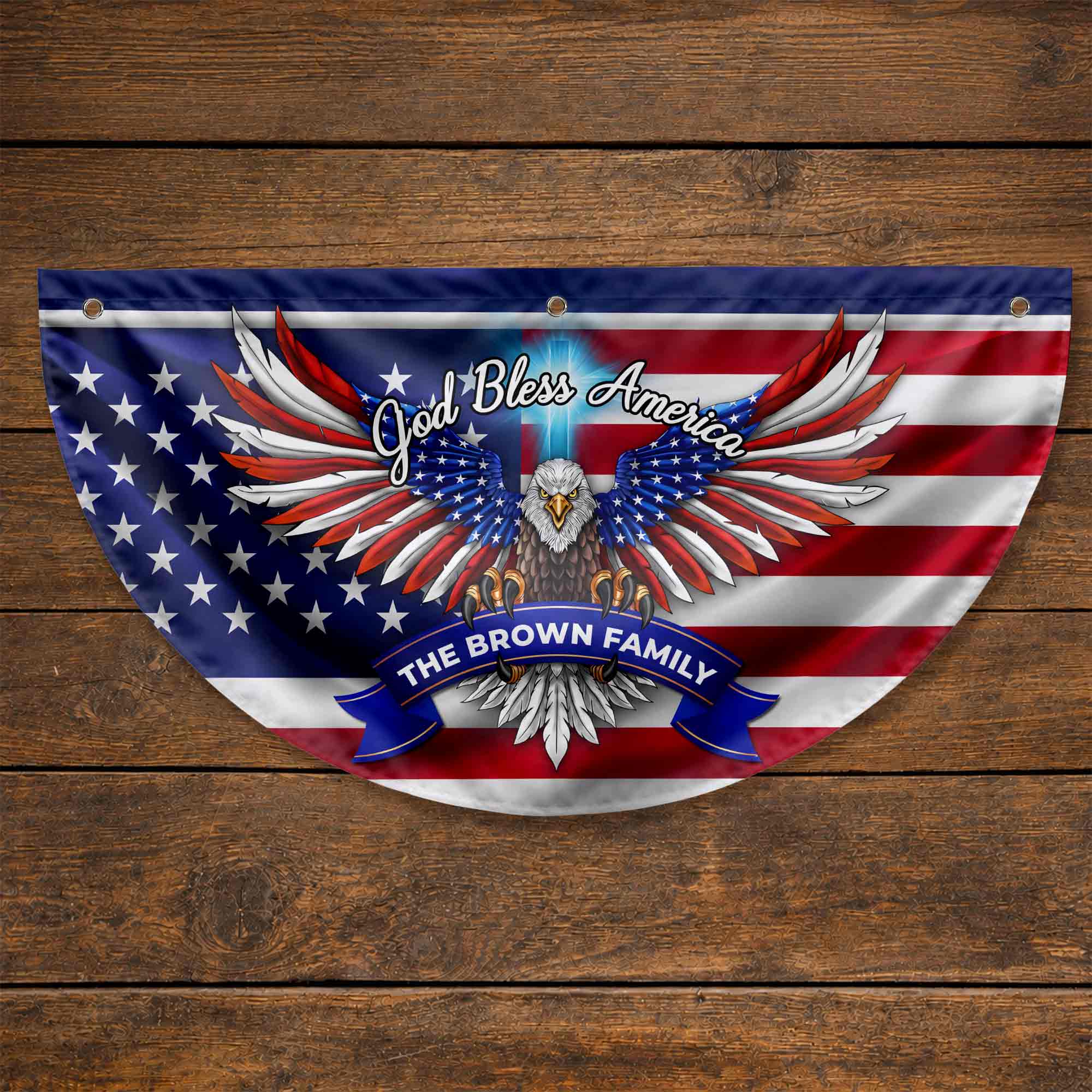 Personalized American Flag Fan Flag Custom Family Name 4th of July Gift Non-Pleated Fan Flag GradoCreations