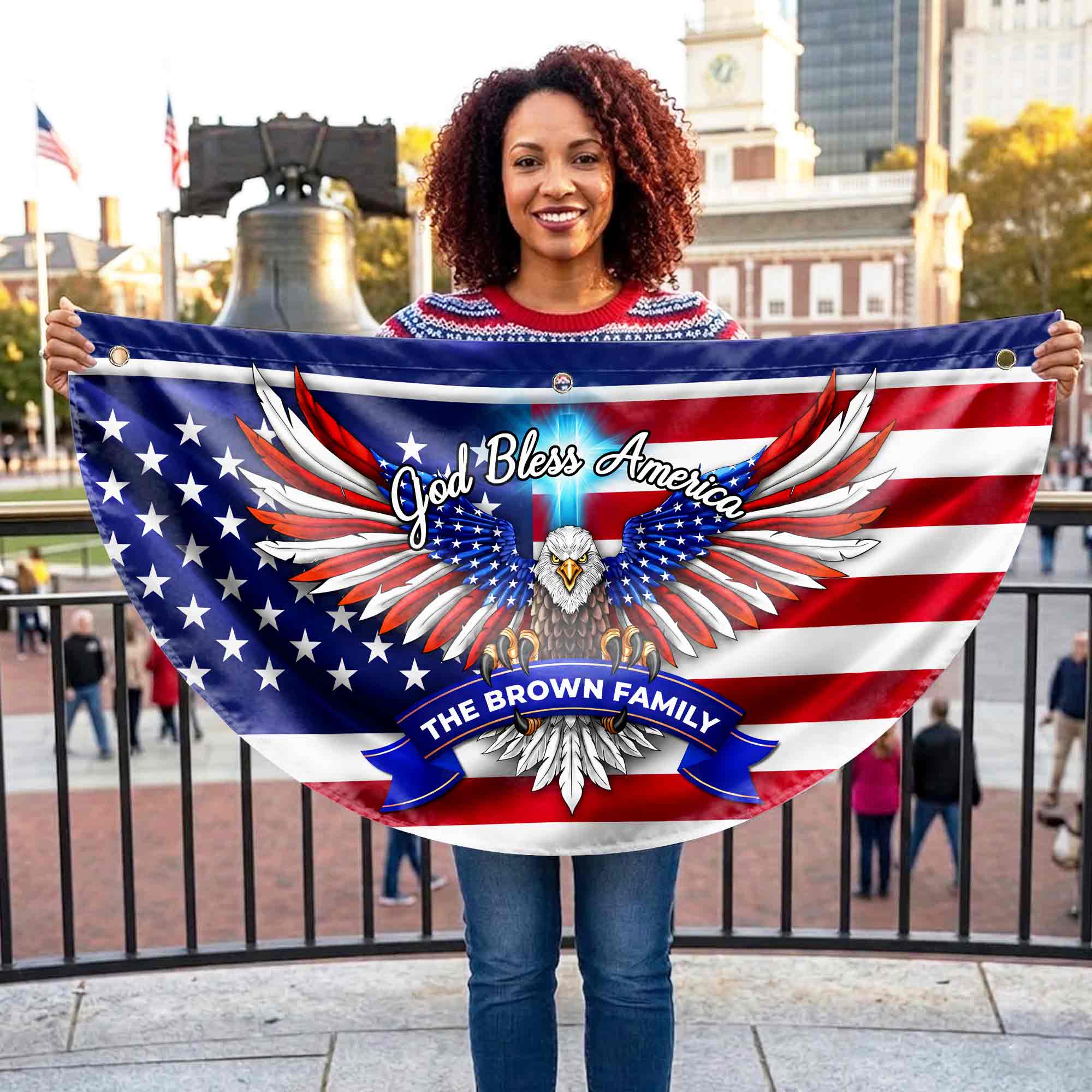 Personalized American Flag Fan Flag Custom Family Name 4th of July Gift Non-Pleated Fan Flag GradoCreations