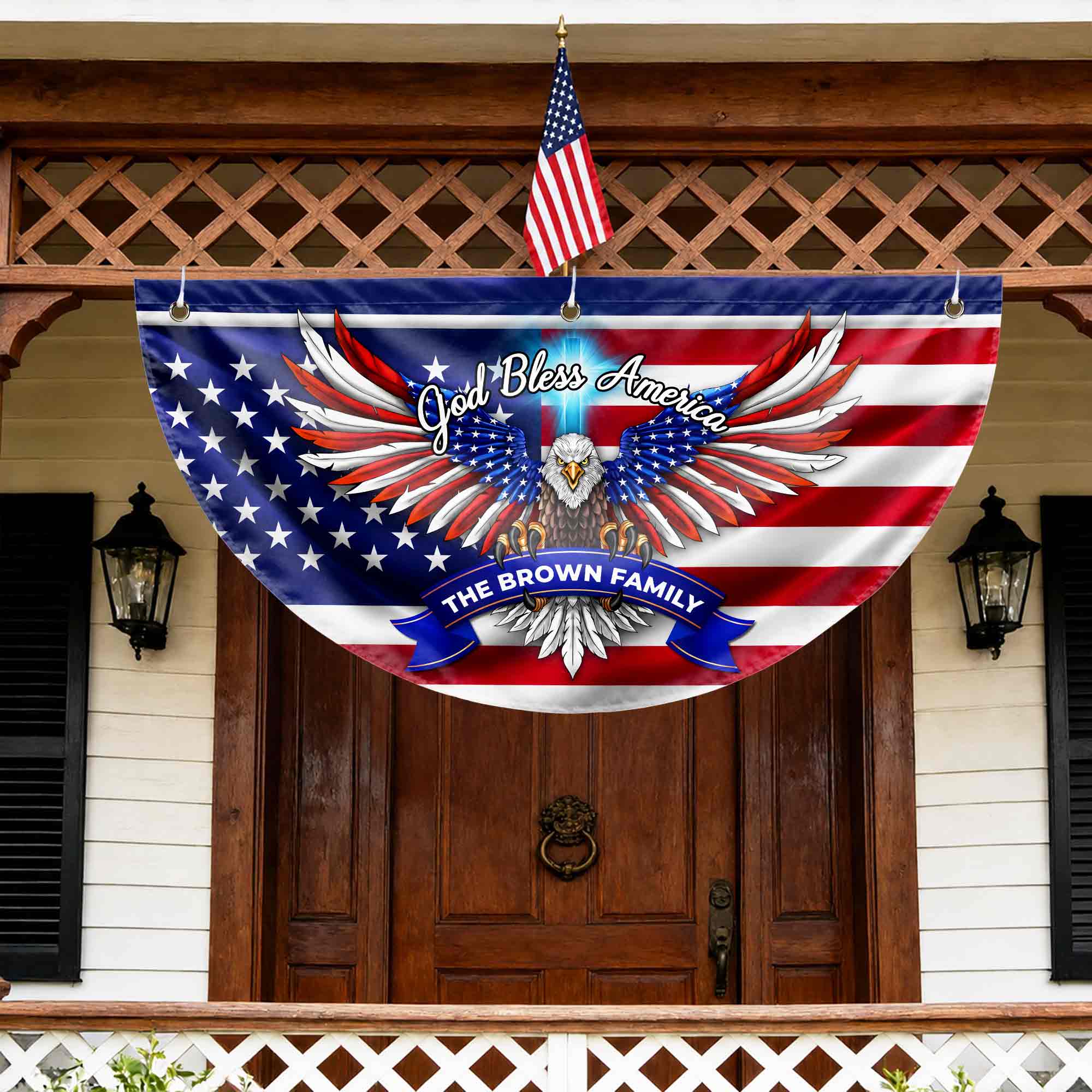 Personalized American Flag Fan Flag Custom Family Name 4th of July Gift Non-Pleated Fan Flag GradoCreations