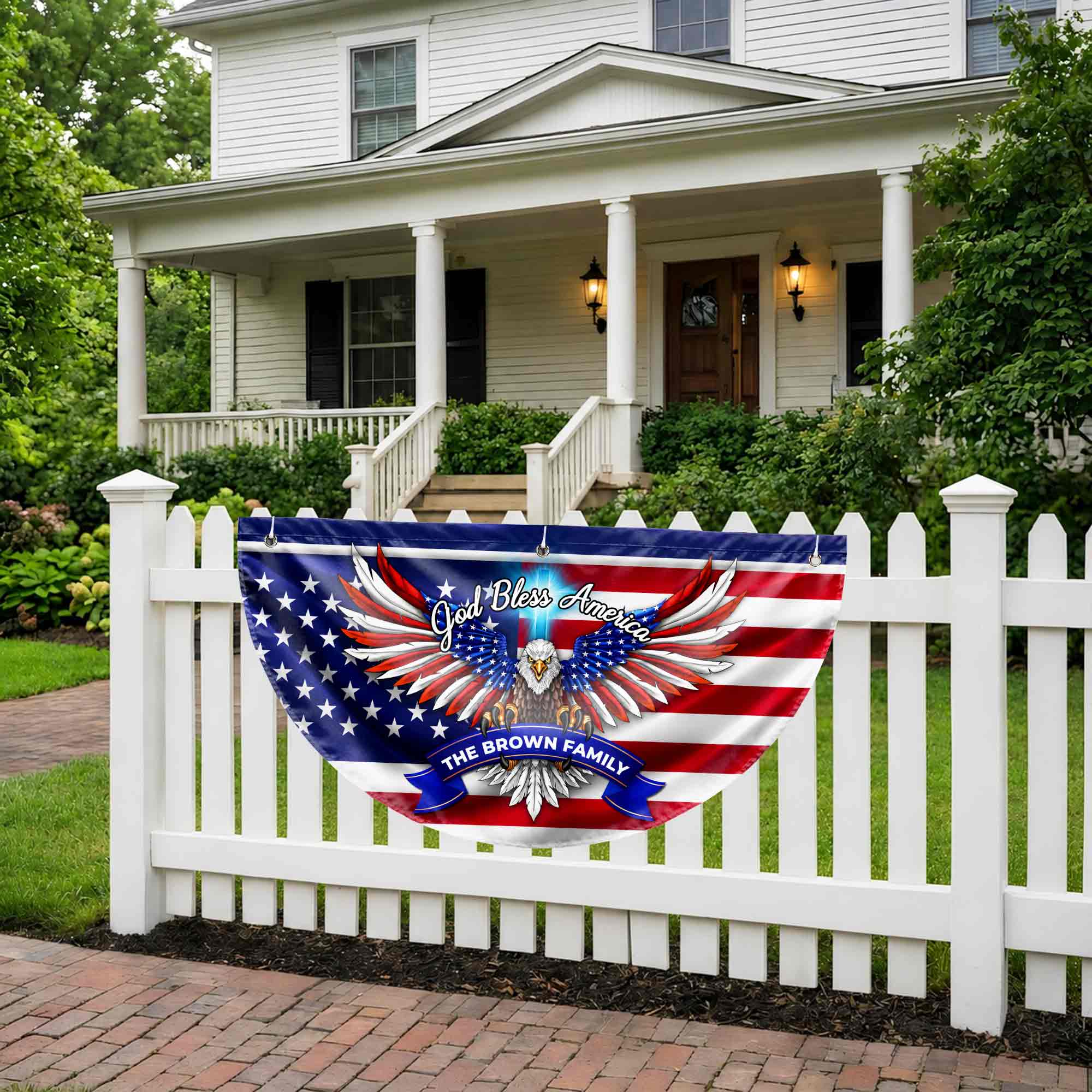 Personalized American Flag Fan Flag Custom Family Name 4th of July Gift Non-Pleated Fan Flag GradoCreations
