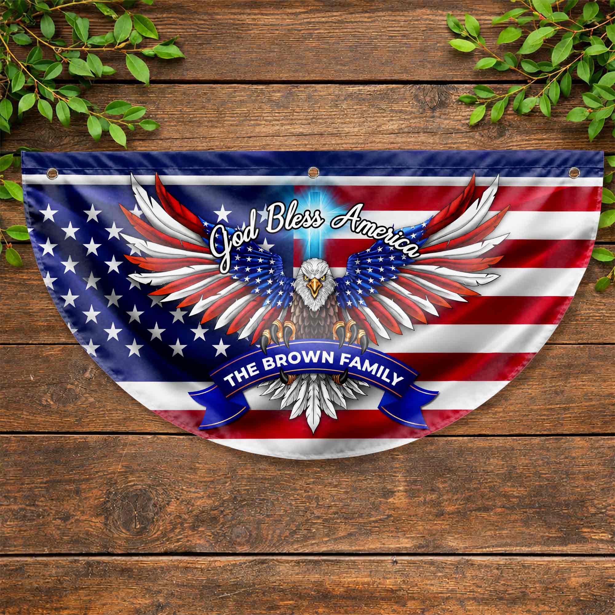 Personalized American Flag Fan Flag Custom Family Name 4th of July Gift Non-Pleated Fan Flag GradoCreations