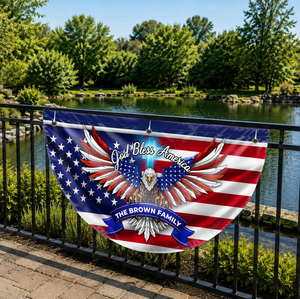 Personalized American Flag Fan Flag Custom Family Name 4th of July Gift Non-Pleated Fan Flag GradoCreations