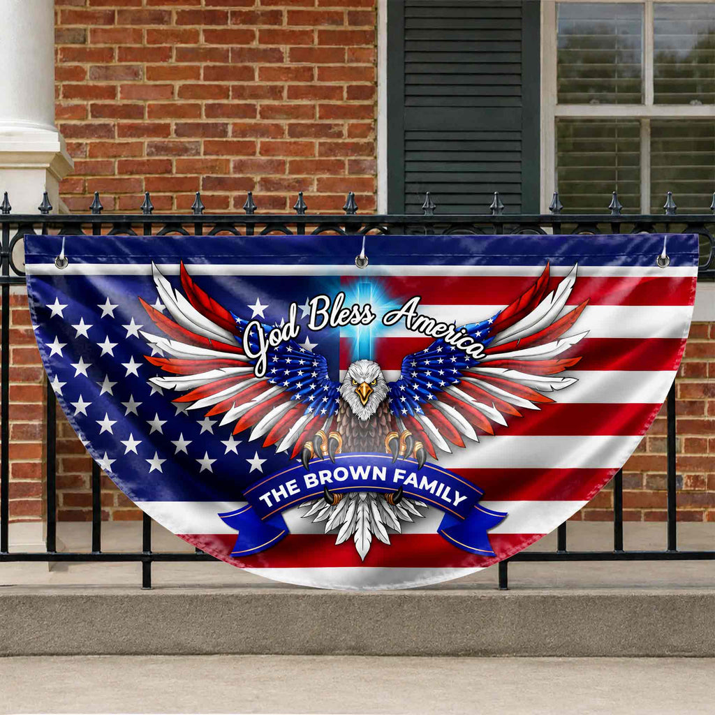 Personalized American Flag Fan Flag Custom Family Name 4th of July Gift Non-Pleated Fan Flag GradoCreations