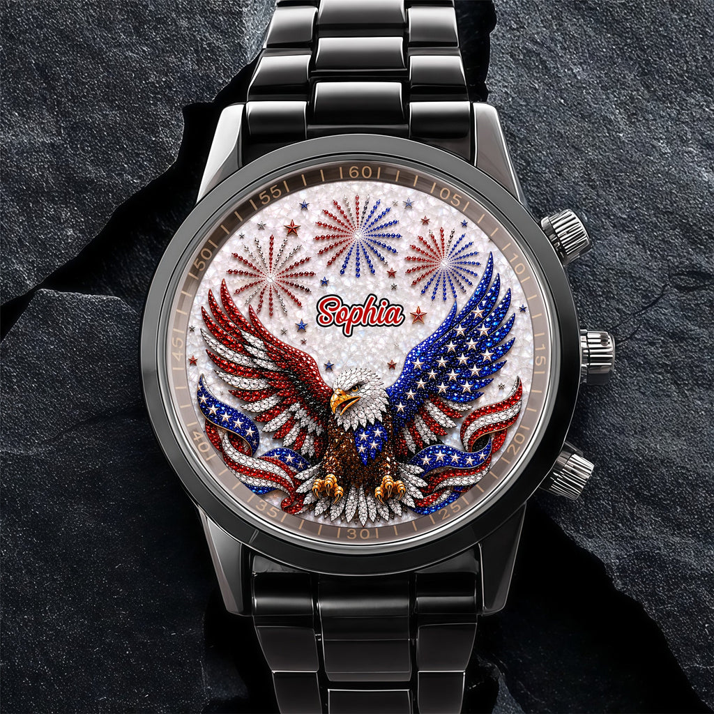 Personalized Black Men's Watch Custom Name Eagle Design Gift