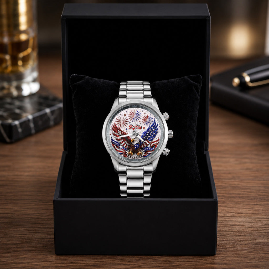 Personalized Black Men's Watch Custom Name Eagle Design Gift