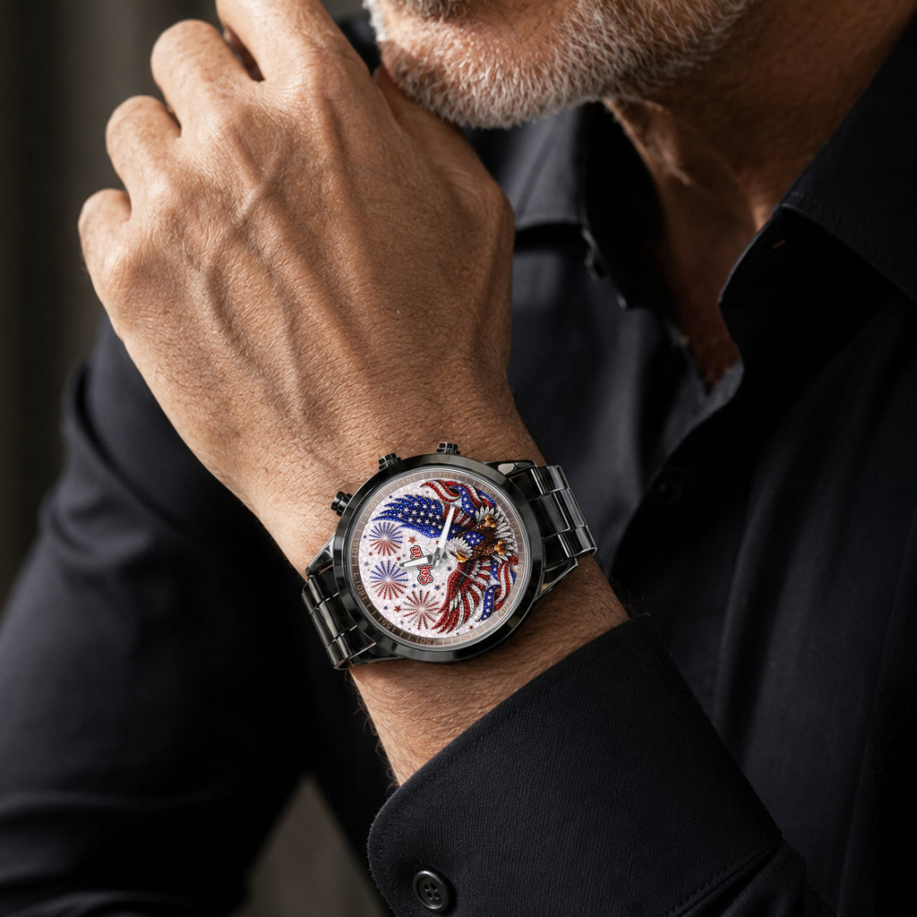 Personalized Black Men's Watch Custom Name Eagle Design Gift