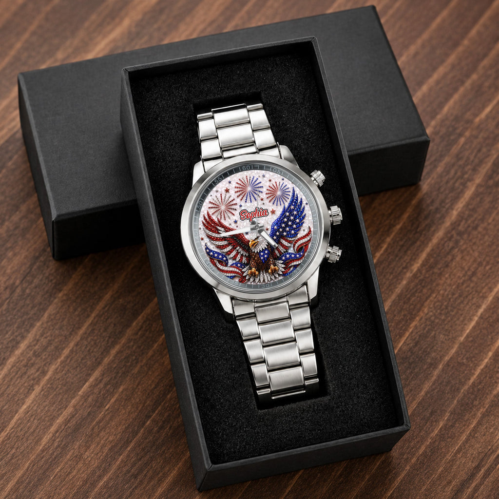 Personalized Black Men's Watch Custom Name Eagle Design Gift