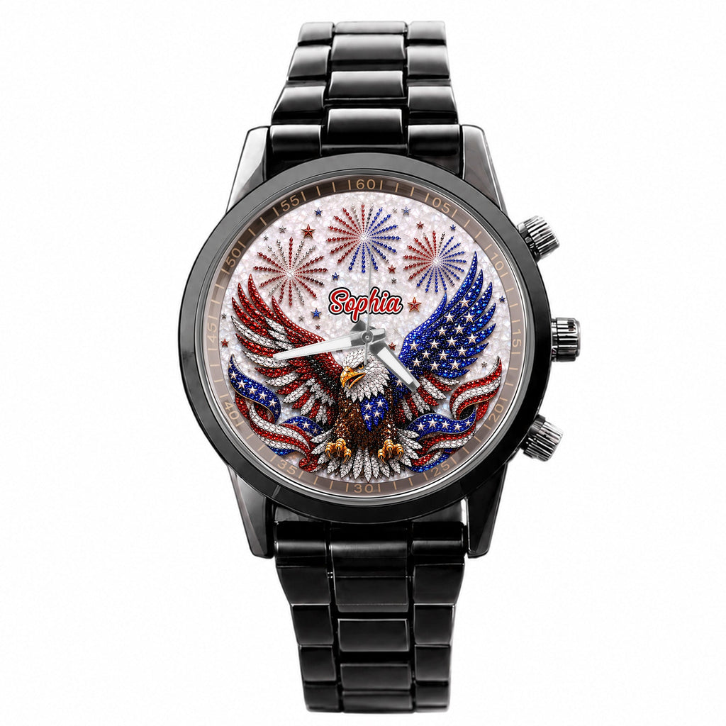 Personalized Black Men's Watch Custom Name Eagle Design Gift