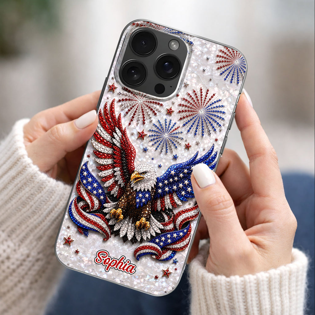 Personalized Clear Phone Case Patriotic Eagle USA Flag Gift