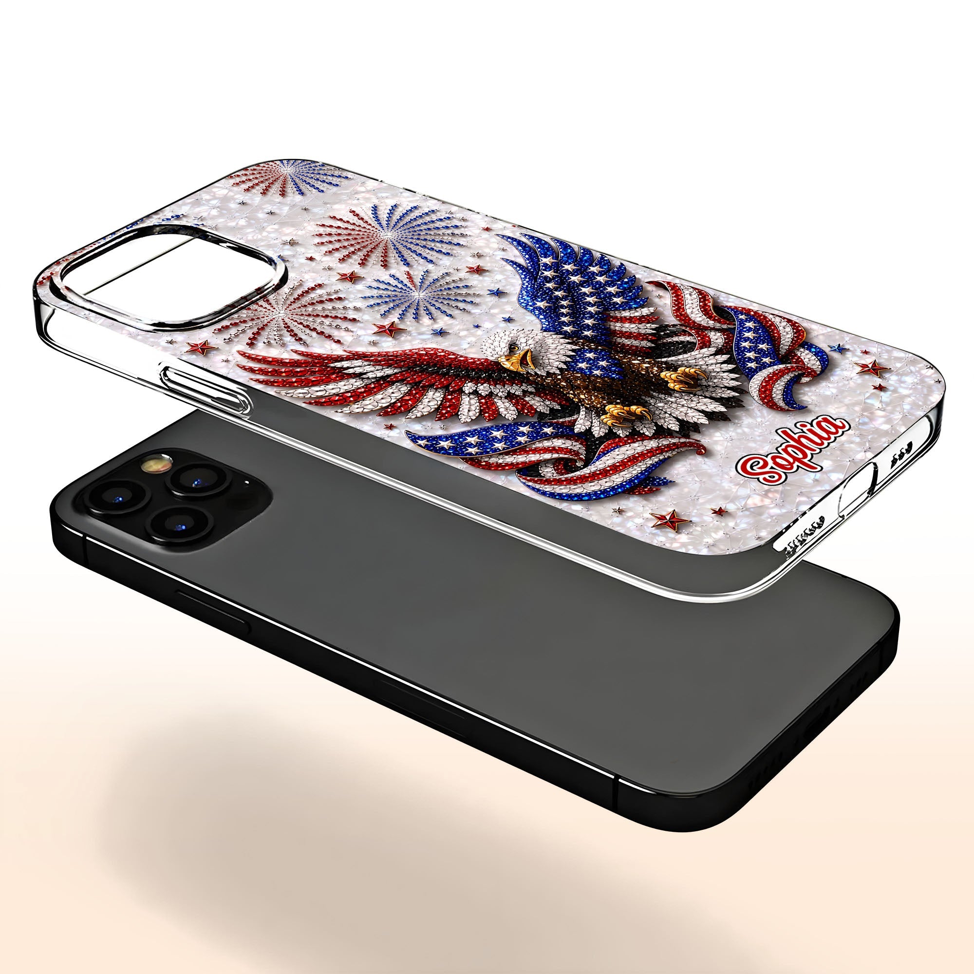 Personalized Clear Phone Case Patriotic Eagle USA Flag Gift