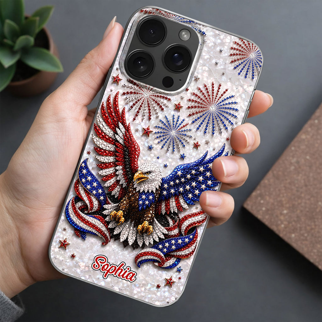 Personalized Clear Phone Case Patriotic Eagle USA Flag Gift