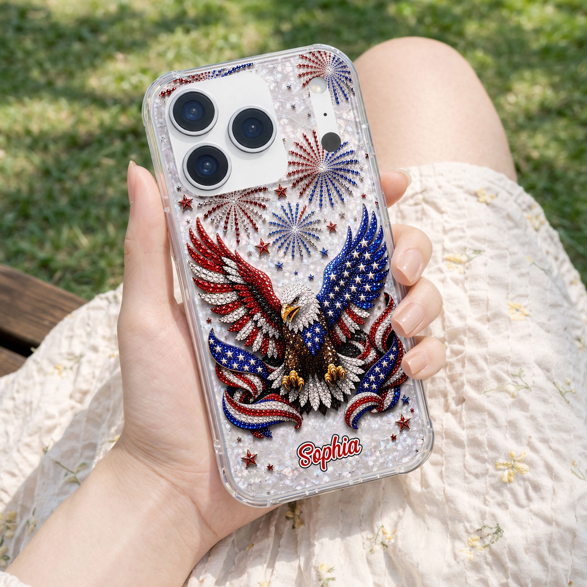 Personalized Clear Phone Case Patriotic Eagle USA Flag Gift