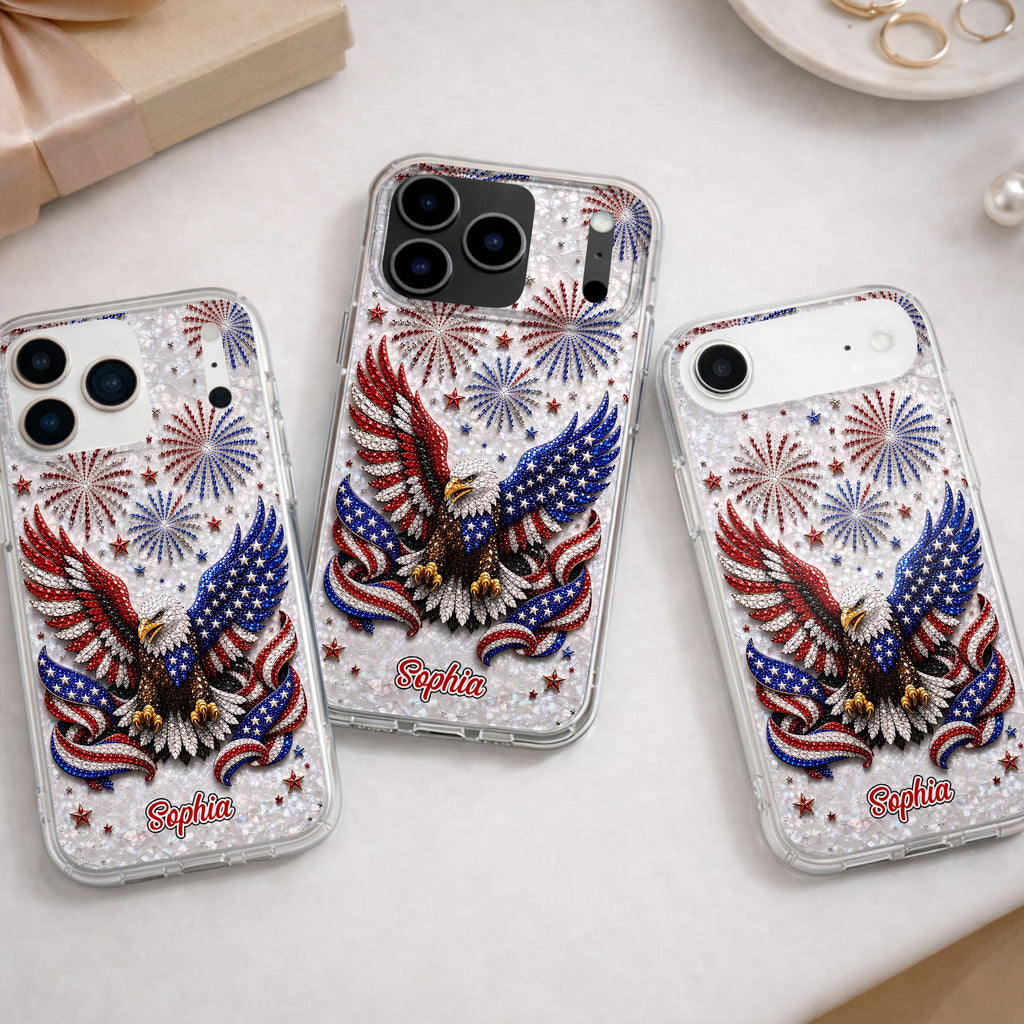 Personalized Clear Phone Case Patriotic Eagle USA Flag Gift