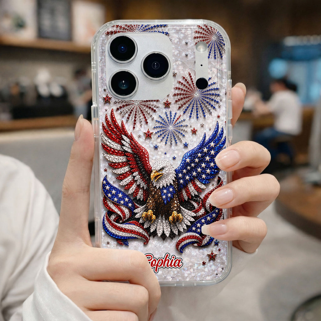 Personalized Clear Phone Case Patriotic Eagle USA Flag Gift