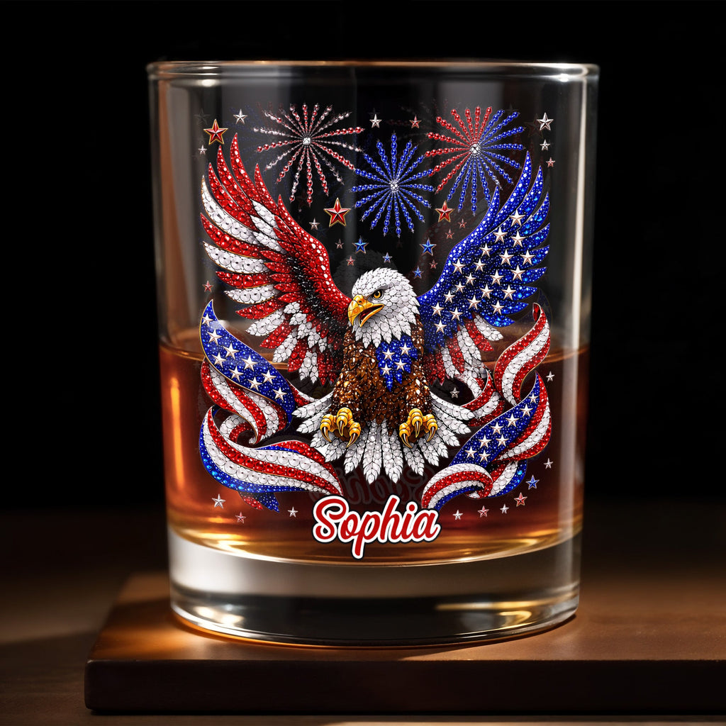 Personalized Custom Whiskey Glass USA Flag Eagle Gift for Dad